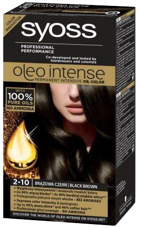 Brązowa farba do włosów   Syoss Oleo Intense farba do włosów trwale koloryzująca z olejkami 2-10 Brązowa Czerń 115ml